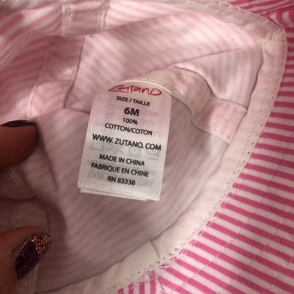 Zutano Pink White Stripe Baby Sun Hat Bonnet - Picture 4 of 4